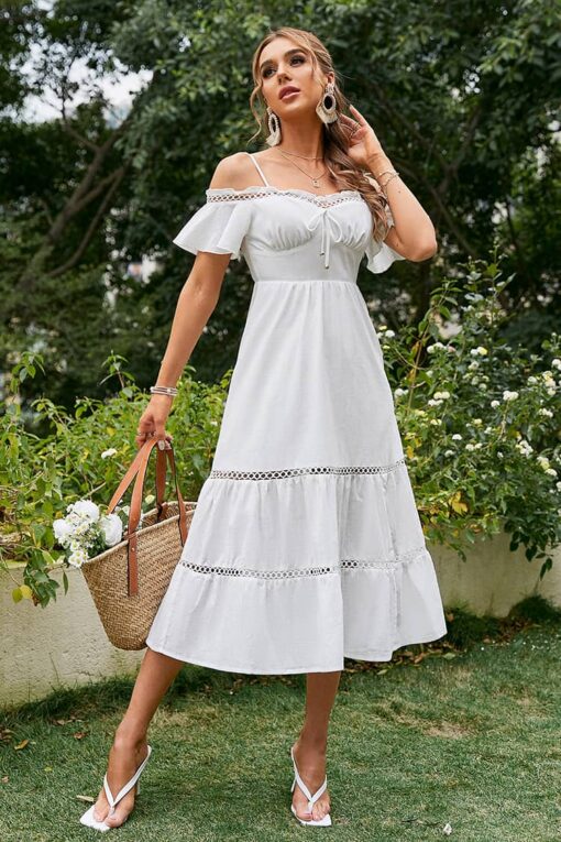 Robe Mi-Longue Blanche Champêtre – Image 2