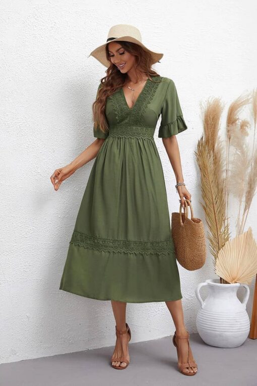 Robe Pour Mariage Champêtre Kaki – Image 2
