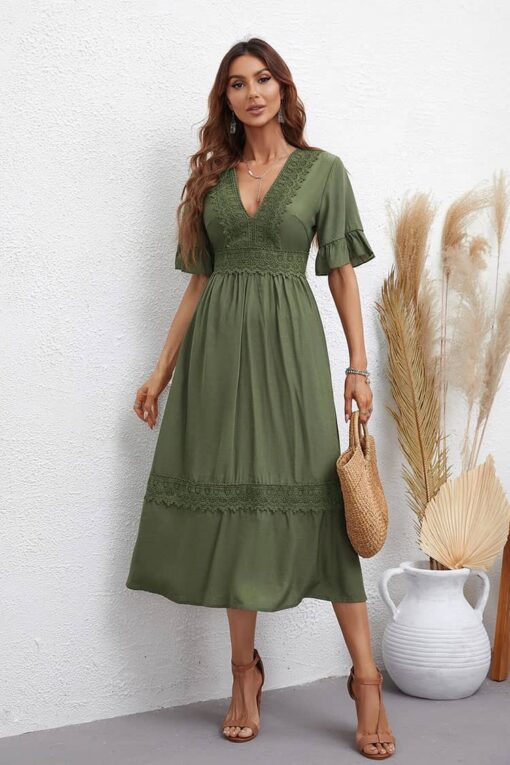 Robe Pour Mariage Champêtre Kaki – Image 6