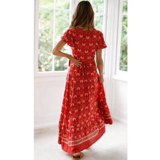 Robe Bohème Rouge Échancrée vue de dos
