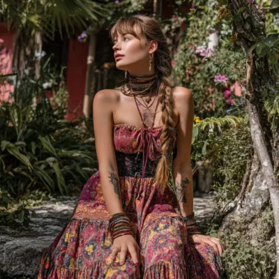 Une jeune femme au style bohème chic